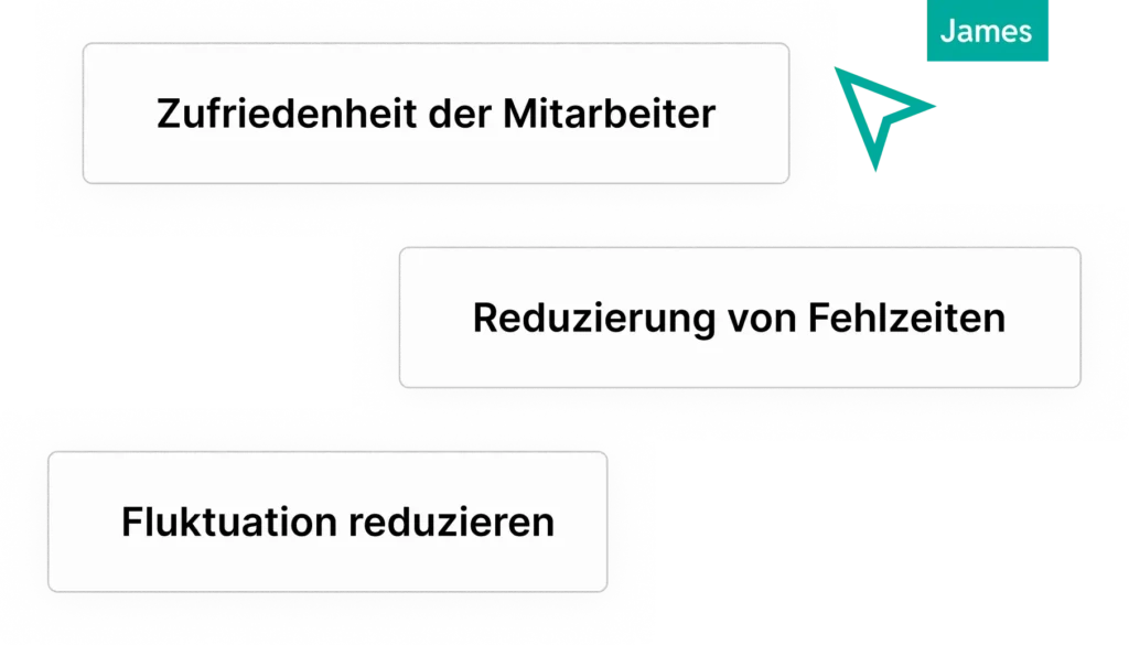 Afbeelding met drie blokken tekst waarin 'Medewerker tevredenheid', 'Verzuim vermindering' en 'Verloop terugdringen' staat.