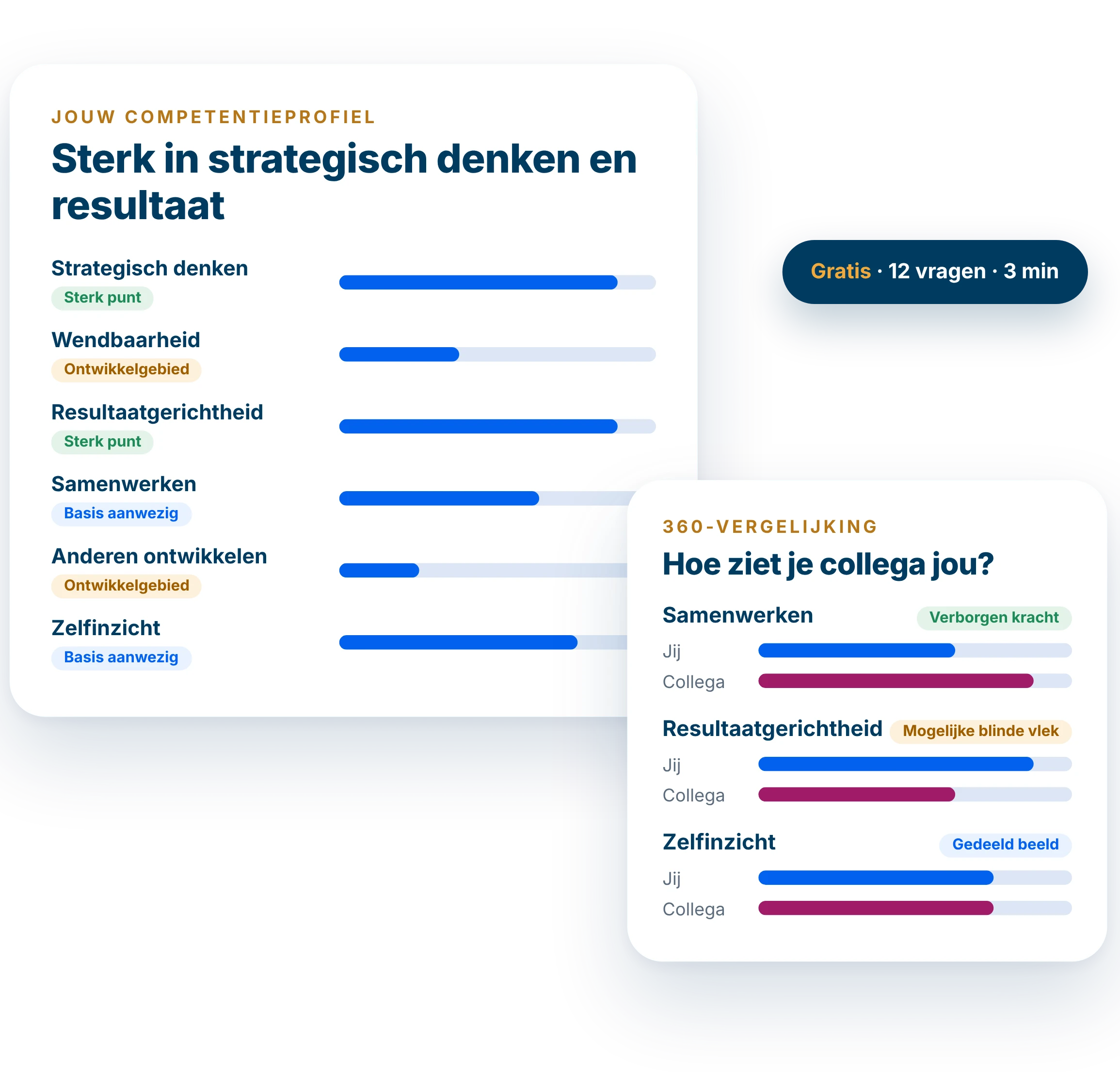 Voorbeeld van een competentieprofiel en een 360-vergelijking uit de gratis 360 mini-analyse