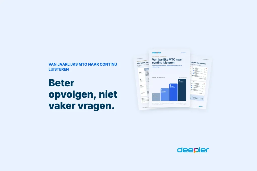 Beter opvolgen, niet vaker vragen. | Van jaarlijks mto naar continu luisteren