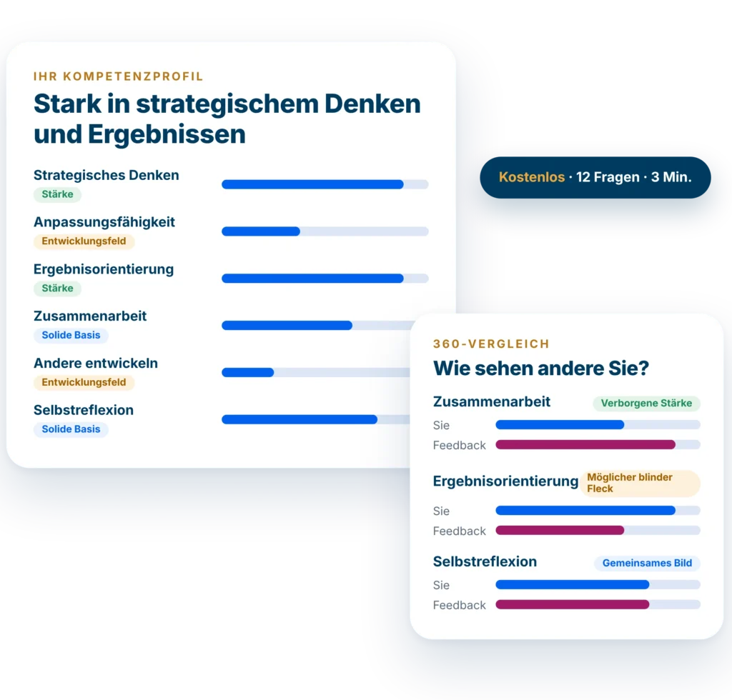 Beispiel für ein Kompetenzprofil und einen 360-Vergleich aus der kostenlosen 360 Mini-Analyse von Deepler