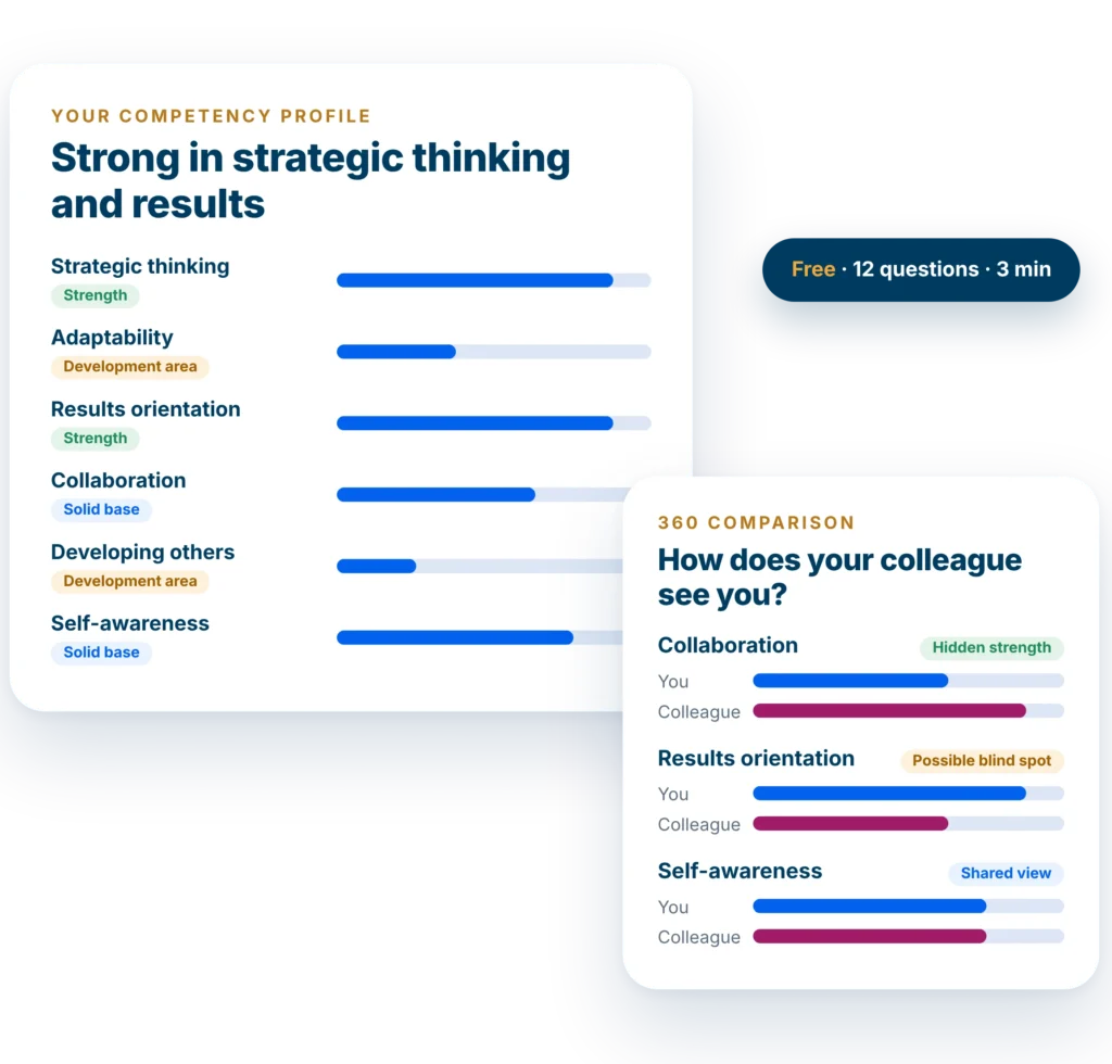 Example of a competency profile and a 360 comparison from Deepler's free 360 mini-analysis