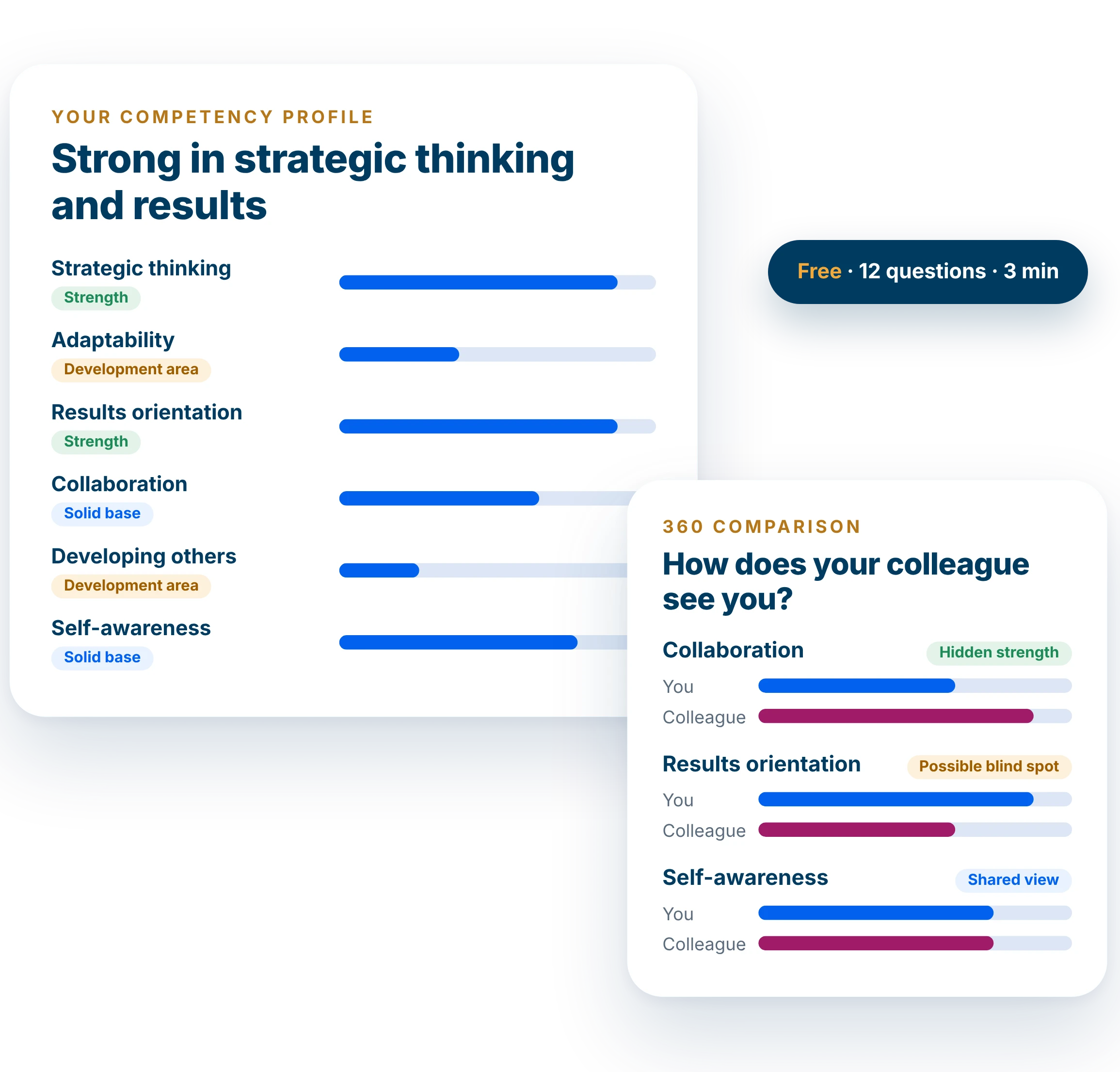 Example of a competency profile and a 360 comparison from the free 360 mini-analysis