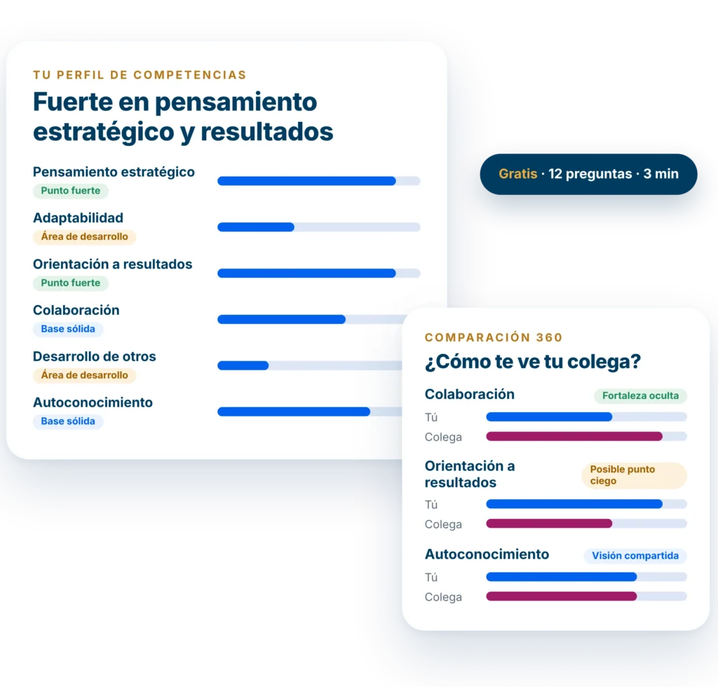 Ejemplo de un perfil de competencias y una comparación 360 del mini-análisis 360 gratuito de Deepler