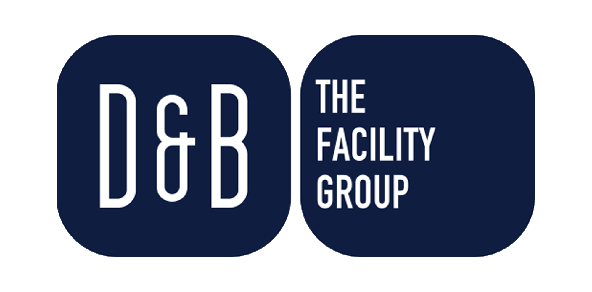 Logo van D&B The Facility Group met witte tekst op een donkerblauwe achtergrond.