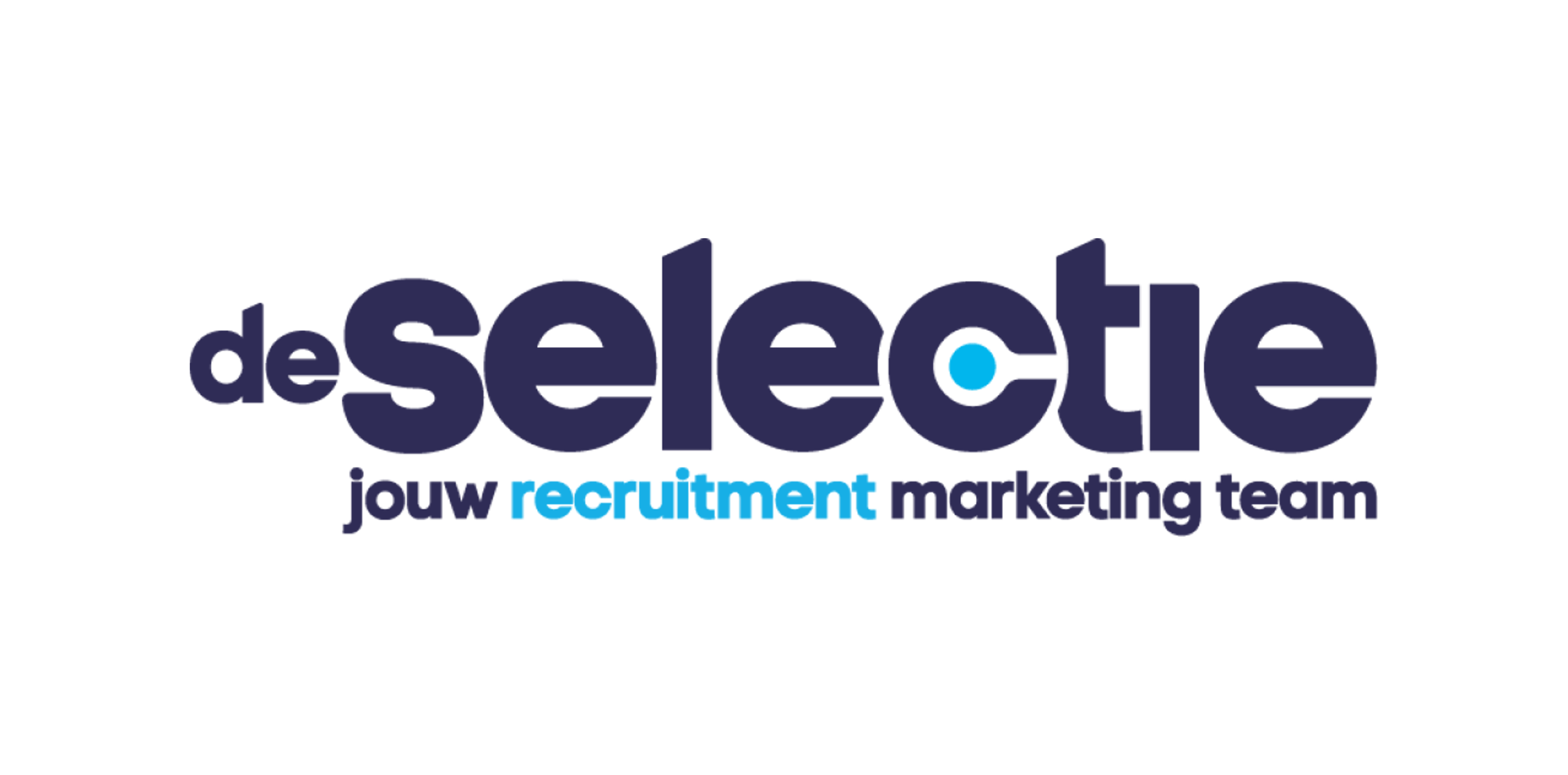 Logo van De Selectie met de slogan 'jouw recruitment marketing team' in donkerblauw en lichtblauw.