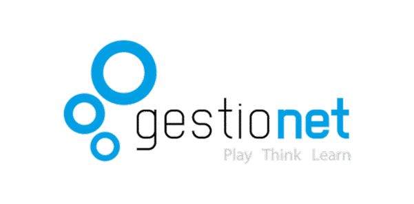 GestioNet logo with blue circular icons and the tagline "Play Think Learn".