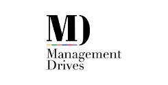 Logo van Management Drives met de initialen "MD" en een gekleurde lijn onder het woord "Management".