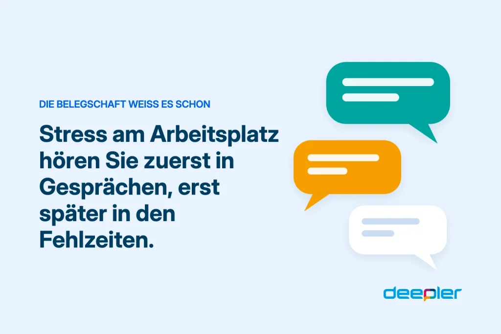 Deepler Blog-Header mit dem Text: Stress am Arbeitsplatz hören Sie zuerst in Gesprächen, erst später in den Fehlzeiten