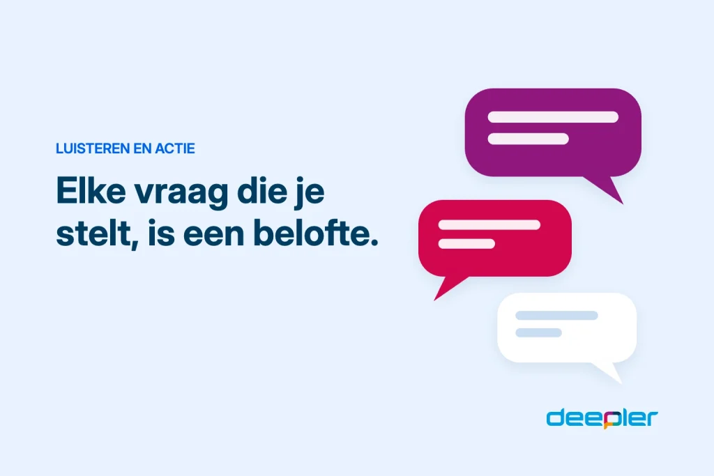 Deepler-header over survey fatigue: Elke vraag die je stelt, is een belofte.